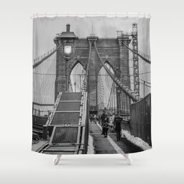 Brooklyn Bridge Winter Nights | Black and White Travel Photography Shower Curtain