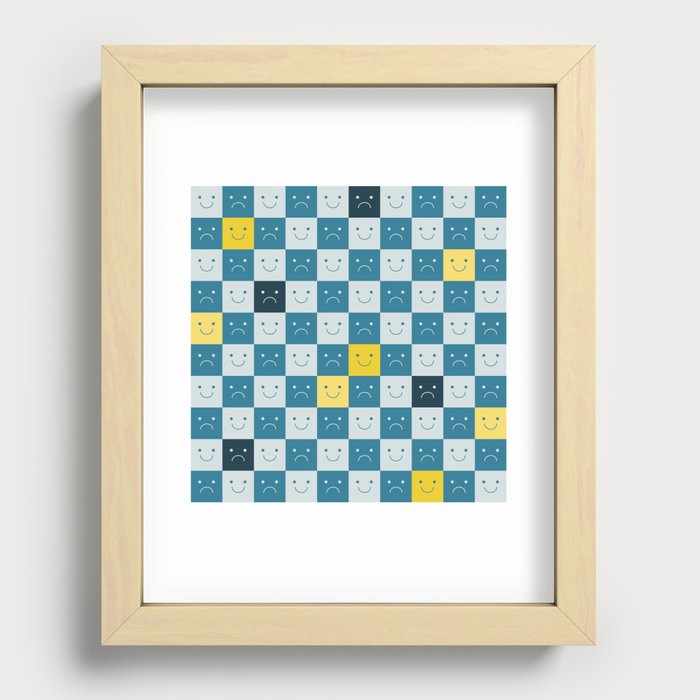 Plaid of Emotions pattern blue Recessed Framed Print