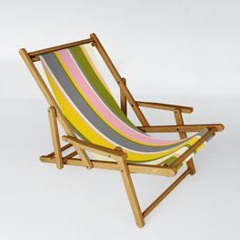 [ Thumbnail: Vibrant Light Pink, Yellow, Green, Gray, and Light Yellow Colored Stripes/Lines Pattern Sling Chair ]