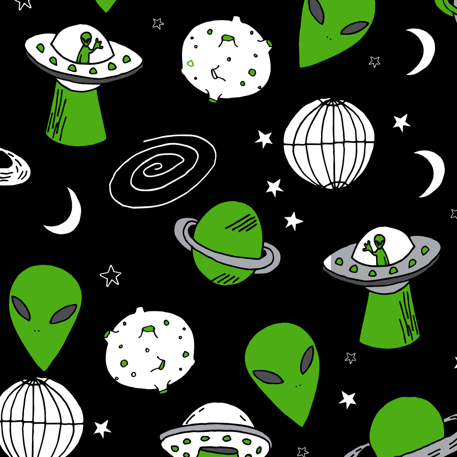 Alien Outer Space Cute Aliens French Fries Rad Sodas Pattern Print Black Leggings By Andrealaurendesign Society6