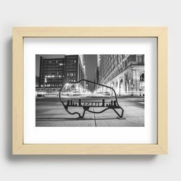 Downtown Tulsa Cityscape And Boston Avenue Lights - Black and White Recessed Framed Print