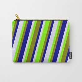 [ Thumbnail: Chartreuse, Green, Dark Blue & Lavender Colored Stripes/Lines Pattern Carry-All Pouch ]
