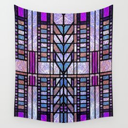 Purple and Blue Art Deco Stained Glass Design Wall Tapestry