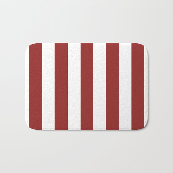 Vivid auburn red - solid color - white vertical lines pattern Bath Mat
