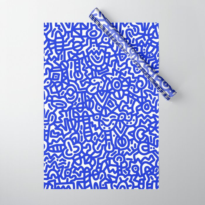 Cobalt Blue on White Doodles Wrapping Paper