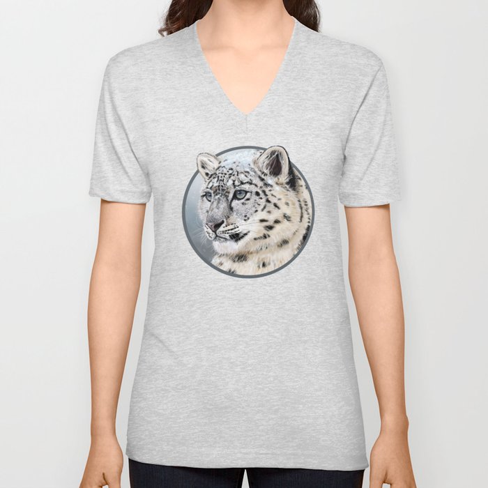 Snow Leopard V Neck T Shirt