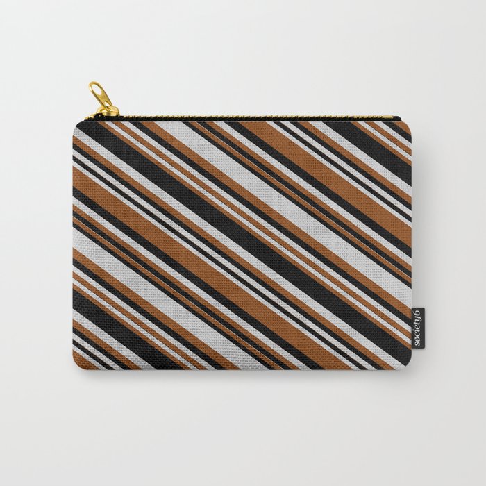 Light Grey, Brown, and Black Colored Lines/Stripes Pattern Carry-All Pouch