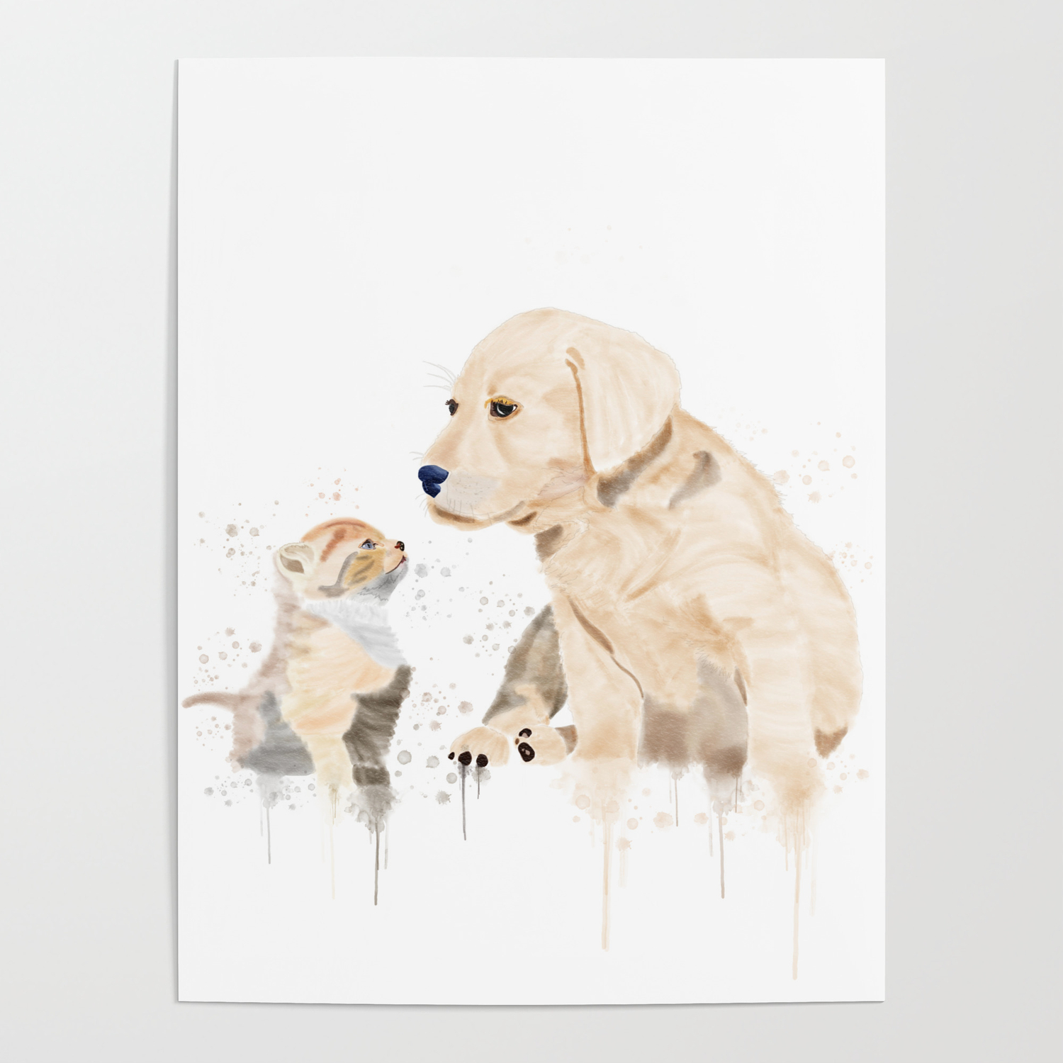 Watercolor Cat And Dog Wall Art | Cat & Dog Transparent Background Poster By Swandee | Society6