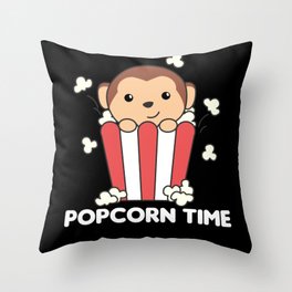 Monkey Popcorn Time Funny Animals In Fast Food Throw Pillow