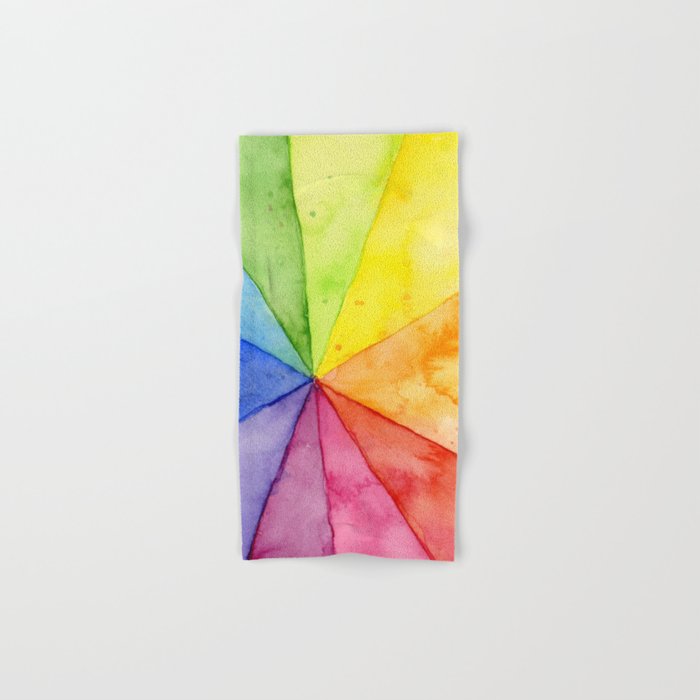 Rainbow Watercolor Geometric Pattern Hand & Bath Towel