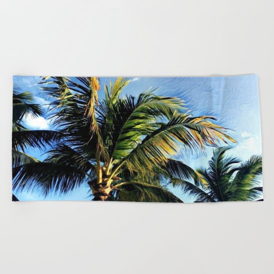 Palm Tree in the Wind (Hawaii Sky) Beach Towel