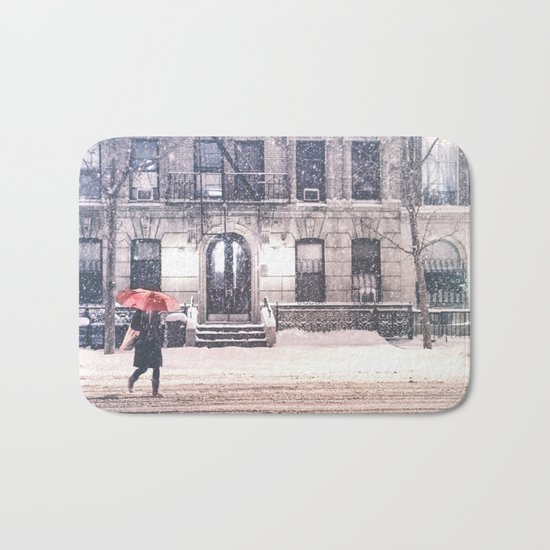 New York City Snow and Red Umbrella Bath Mat