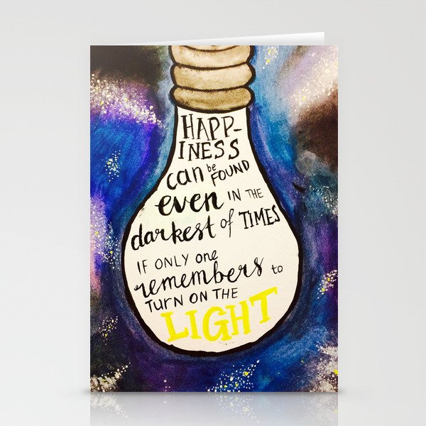 Lightbulb quote from H.P, "Happiness can be found even in the darkest of times..." Stationery Cards