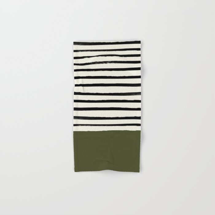 Olive Green x Stripes Hand & Bath Towel