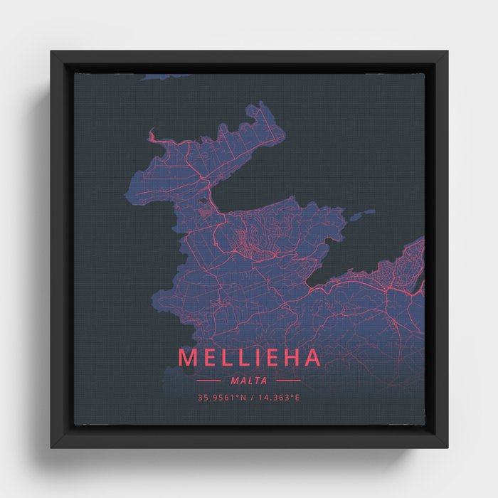 Mellieha, Malta - Neon Framed Canvas