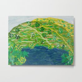 peaceful lake with terraced hills Metal Print | Oil, Abstract, Sunrise, Acrylic, Digital, Street Art, Nature, Fishing, Watercolor, Trees 