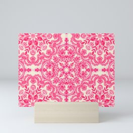 Hot Pink & Soft Cream Folk Art Pattern Mini Art Print