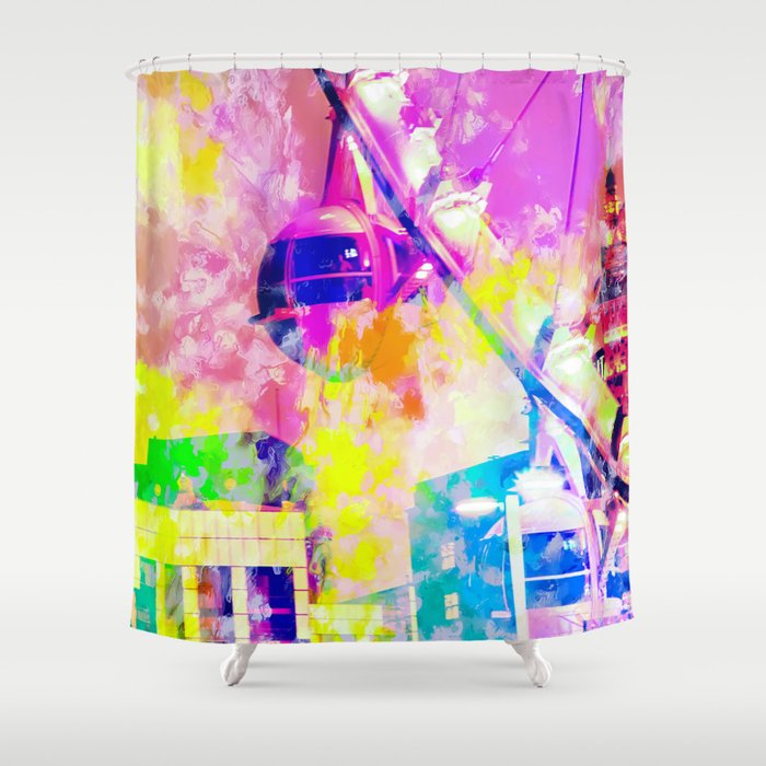 Ferris Wheel And Modern Building At Las Vegas Usa With Colorful Painting Abstract Background Shower Curtain By Timla Society6