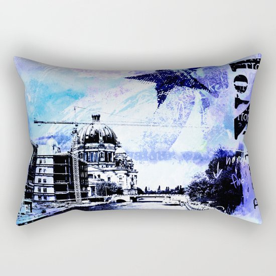 Berlin urban blue mixed media art Rectangular Pillow