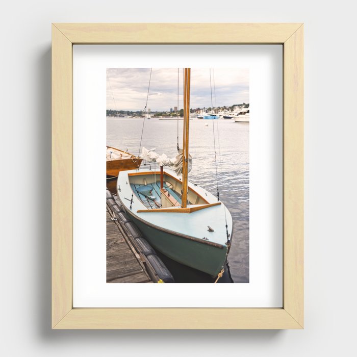 Wooden Boat Sailboat Sailing Sailor Nautical Lake Seattle Harbor Marina Recreation Outdoors Sunset Recessed Framed Print