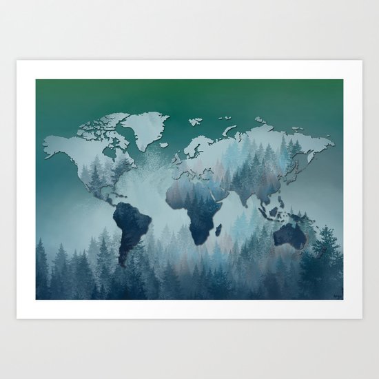 world map forest 4 Art Print