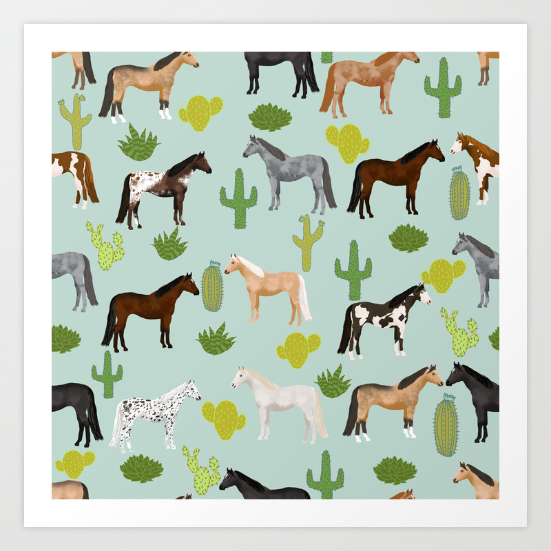 Pinto Western Palomino Southwest Wild Horses In The Desert Cotton Fabric Mustang Cactus Equestrian VIP Cranston OOP 2008 BTY Equine