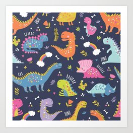 Dinosaurs Art Print | Dinosaur, Nursery, Girly, Boys, Boy, Childs, Graphicdesign, Colorful, Kid, Girls 