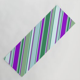 [ Thumbnail: Vibrant Dark Sea Green, Powder Blue, Sea Green, Light Cyan & Dark Violet Colored Lines Pattern Yoga Mat ]