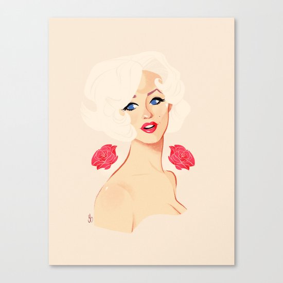 Marilyn + Roses Canvas Print