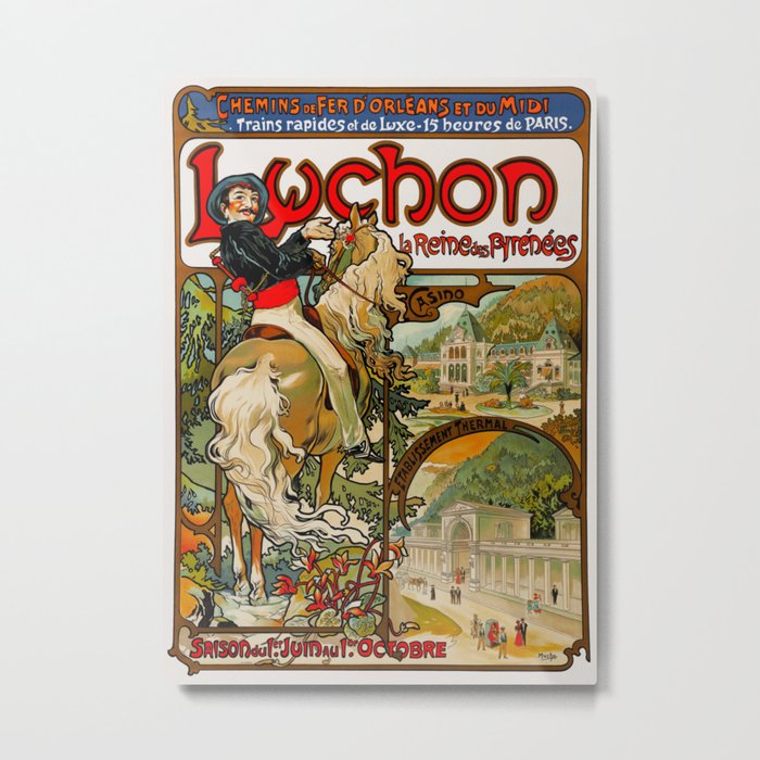 Alphonse Mucha - LUCHON la Reine des Pyrénées - 1895 - Art Nouveau (Modern) - lithography - Vintage - Digitally Enhanced Version - Metal Print