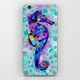 Whimsical Colorful Fish Art - Wild Seahorse iPhone Skin