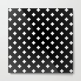 White Swiss Cross Pattern on black background Metal Print | Simple, Repeat, Minimal, Black And White, Black, Geometric, Modern, Blackandwhite, Minimalist, White 