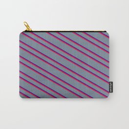 [ Thumbnail: Light Slate Gray, Indigo & Crimson Colored Striped Pattern Carry-All Pouch ]