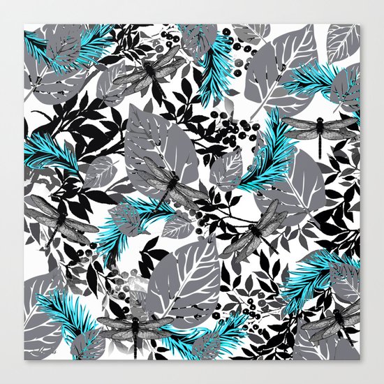 PALM LEAF DRAGONFLY BLUE FERN TOILE Canvas Print