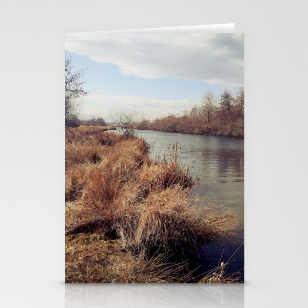 Vintage riverside landscape at the end of winter Stationery Cards