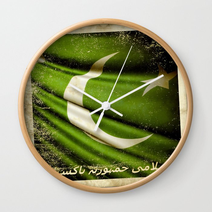 Islamic Republic of Pakistan grunge sticker flag Wall Clock
