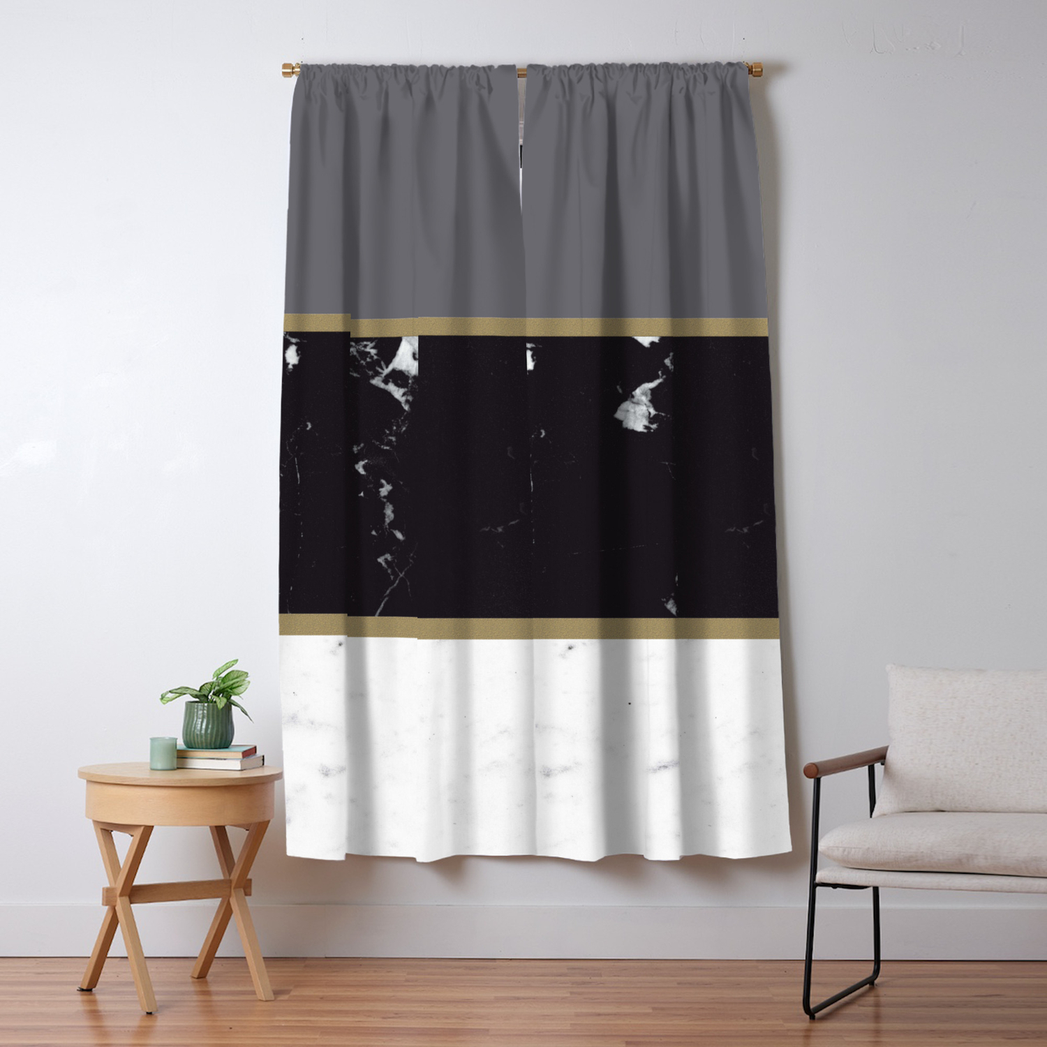 Marble Mix Stripes 1 Black White Gray Gold Decor Art