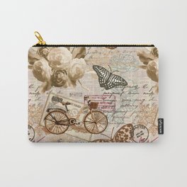 Seamless vintage background with roses, butterfly and bicycle.  Carry-All Pouch