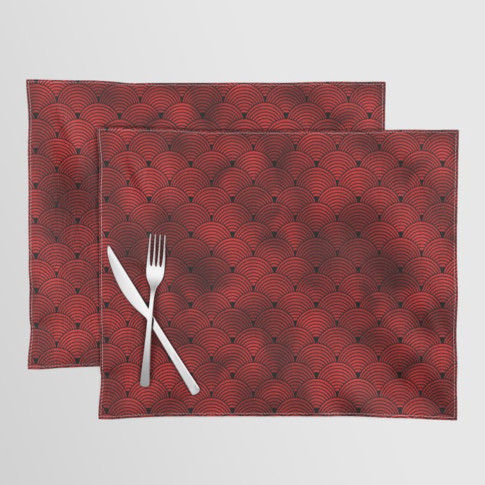 Ringed Scales in Black and Ruby Red Vintage Faux Foil Art Deco Vintage Foil Pattern Placemat