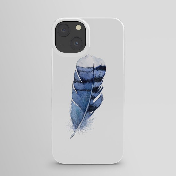 Blue Feather, Blue Jay Feather, Watercolor Feather, Art Watercolor Painting by Suisai Genki iPhone Case