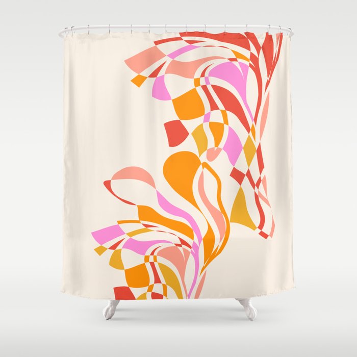GROW YOUR OWN WAY with Liquid retro abstract pattern in Pink and Orange Shower Curtain