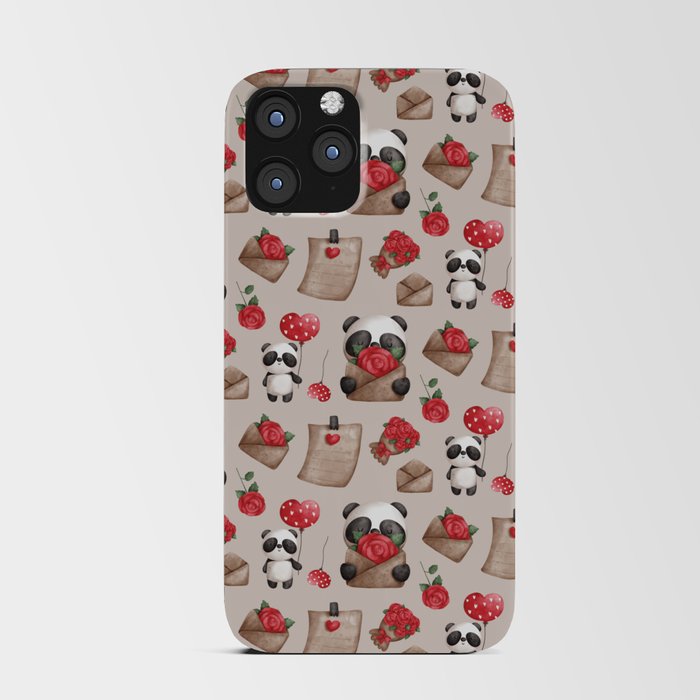Cute Panda Bear Valentine's Day Pattern iPhone Card Case