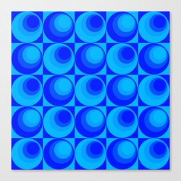 70s style - Retro - Different Shades of Blue - Non-Concentric Circles -  Checkerboard pattern Canvas Print