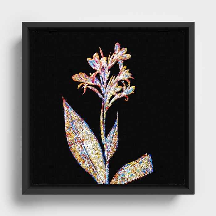 Floral Water Canna Mosaic on Black Framed Canvas