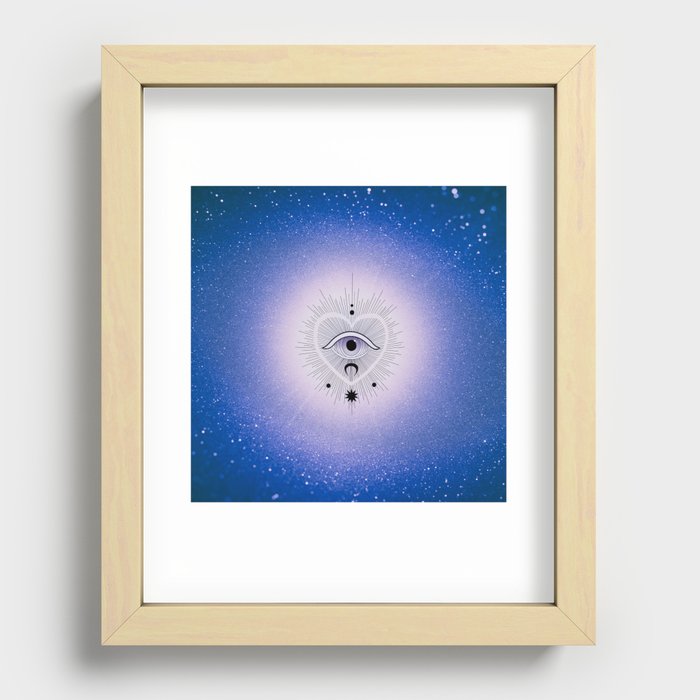 Lunar sky blue pink outer space star nebula evil eye Recessed Framed Print