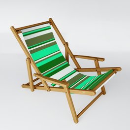 [ Thumbnail: Green, Dark Green, Mint Cream, and Dark Olive Green Colored Stripes/Lines Pattern Sling Chair ]
