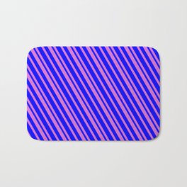 [ Thumbnail: Blue and Orchid Colored Pattern of Stripes Bath Mat ]