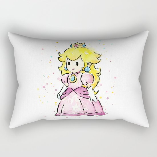 Princess Peach Mario Watercolor Game Art Rectangular Pillow
