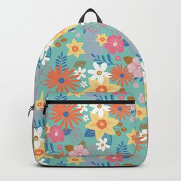 Spring flowers | Teal | Orange | Yellow | Mother's Day gift | Backpack
