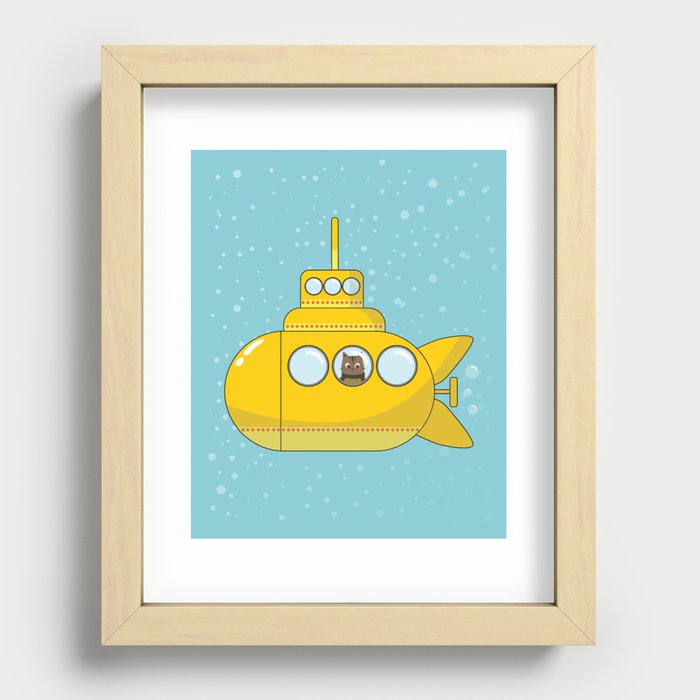 Yellow submarine with a cat and bubbles Recessed Framed Print